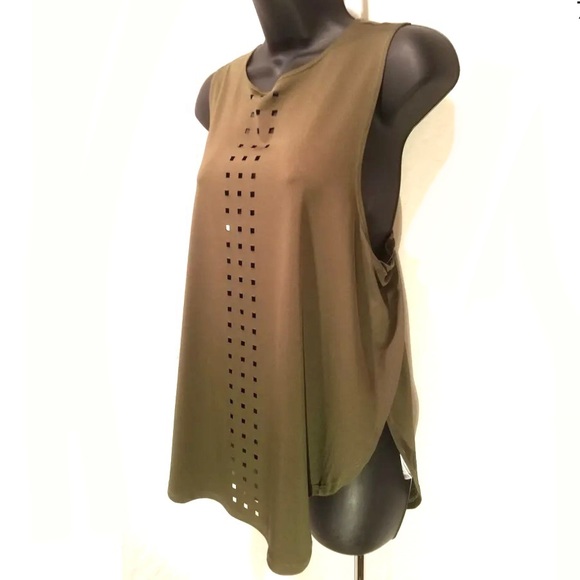Energie Lark Olive Green Laser-cutout Tank Top Sz M - Picture 5 of 10